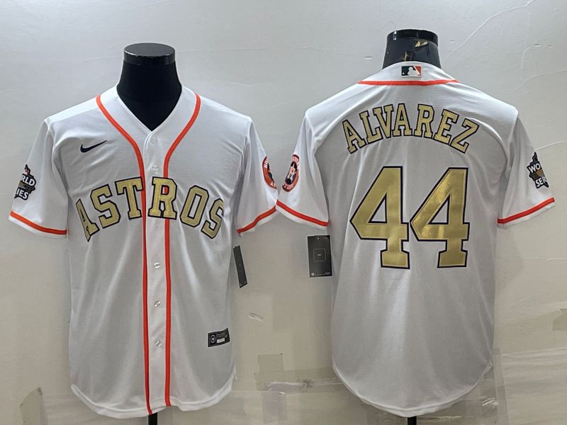 Men Houston Astros #44 Alvarez White Champion gold Game Nike 2022 MLB Jersey->houston astros->MLB Jersey